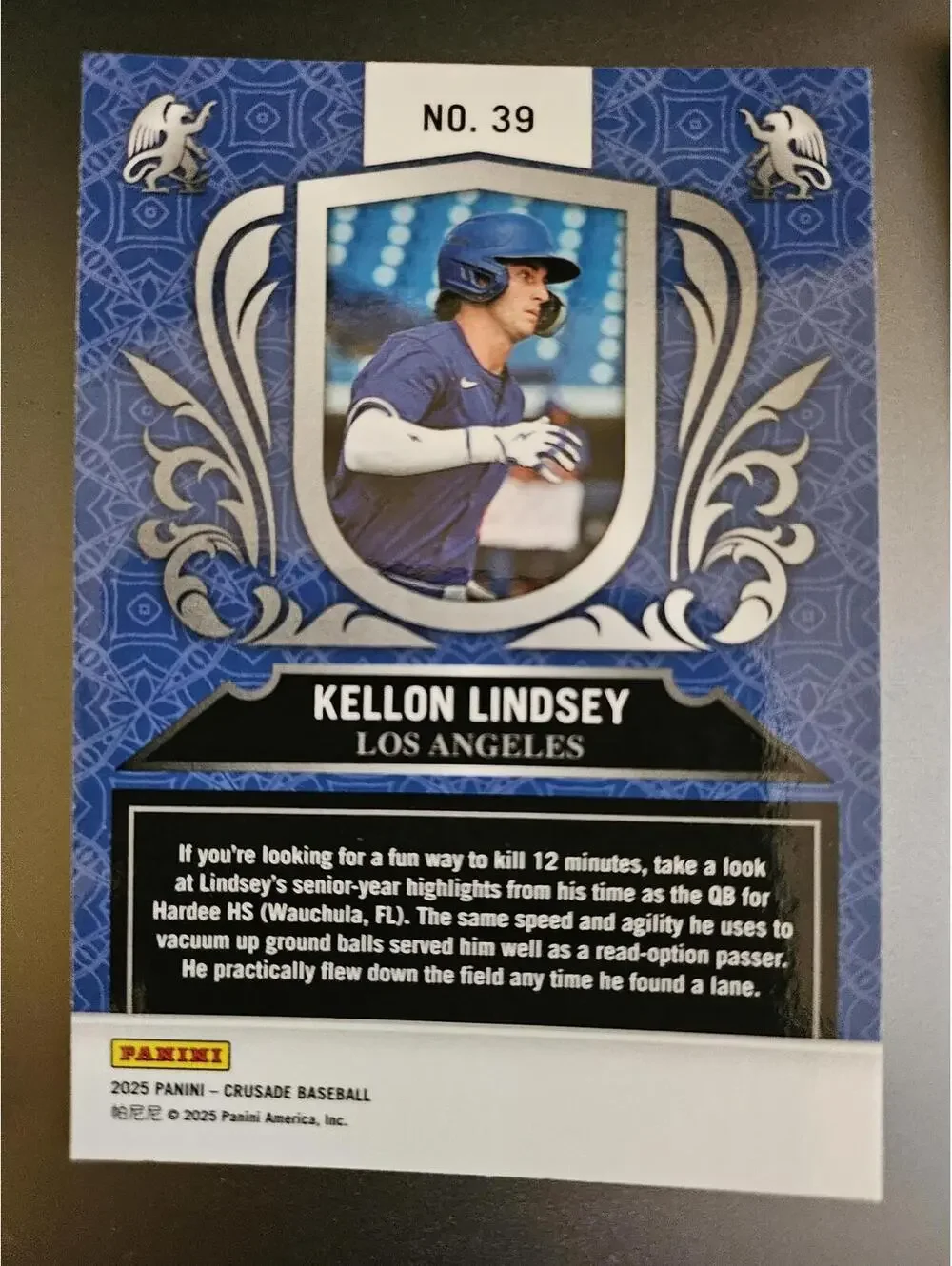 2025 Panini Crusade BLUE Kellon Lindsey #39 - Dodgers